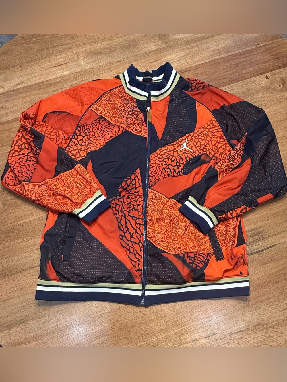 Vtg Jordan 4XL Track Jacket Full Zip Orange Navy Abstract AOP Nike Men Jumpman
